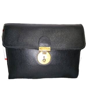 Vintage Salvatore Ferragamo Black Leather Clutch with Gold Lock And 2 Keys